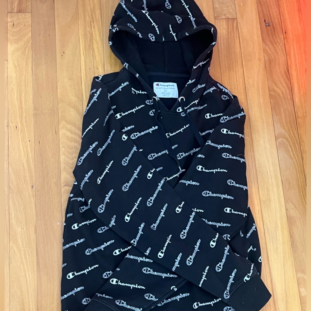 Champion Black and White Logo Hoodie